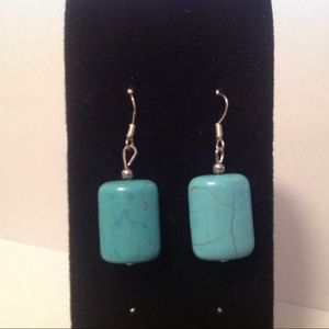 Faux Turquoise Dangle Earrings w/.925 SS Hooks